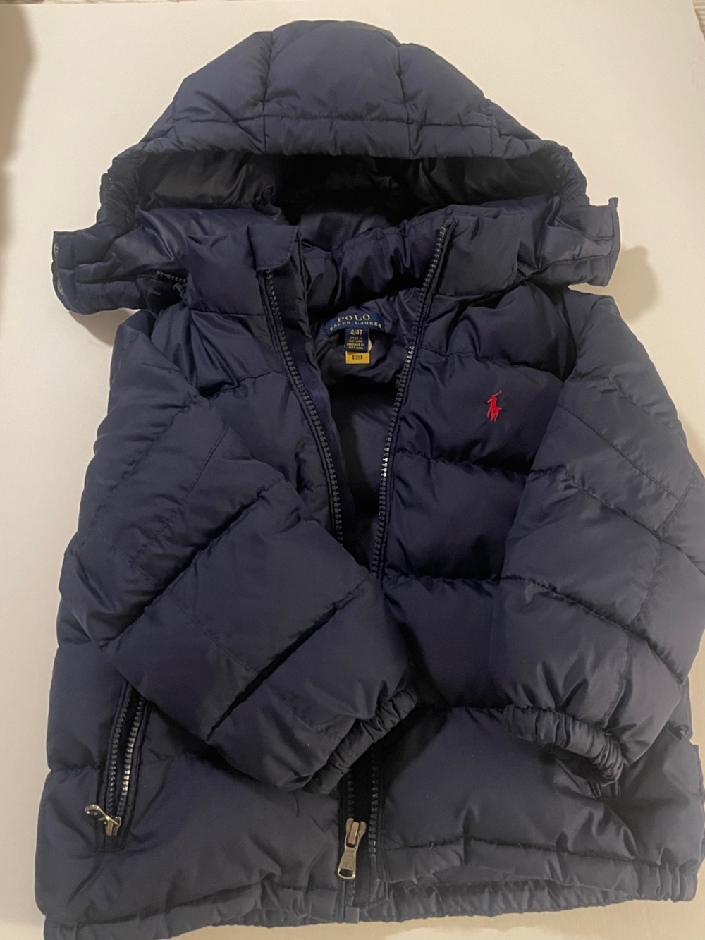 Ralph Lauren Navy Hooded Puffer with Red Polo Pony